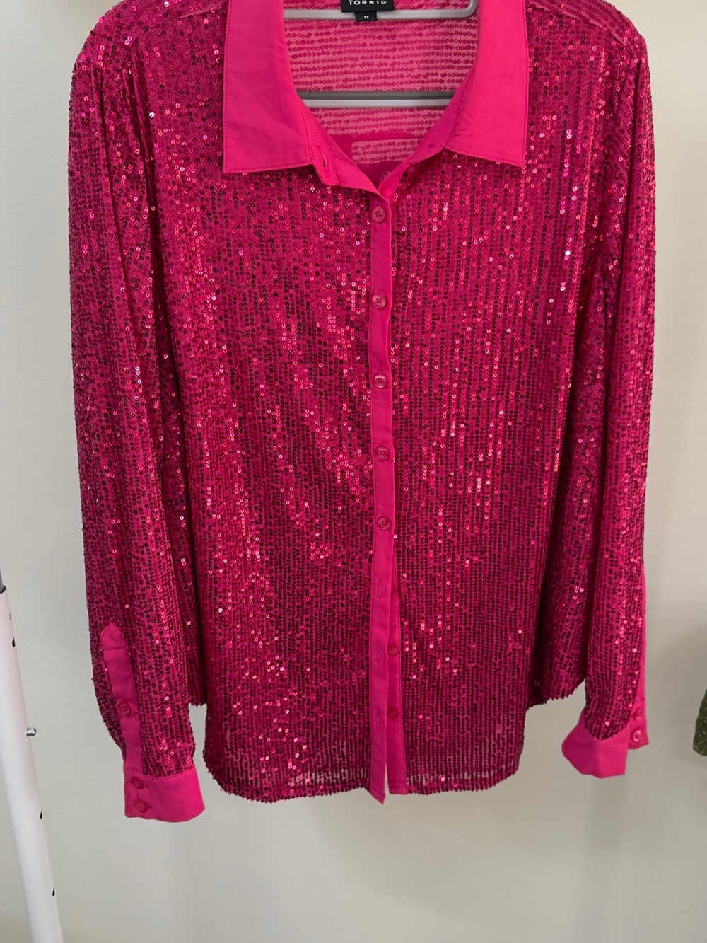Torrid Pink Sequin Shirt Blouse Long Sleeve Party Night Out Plus Size L